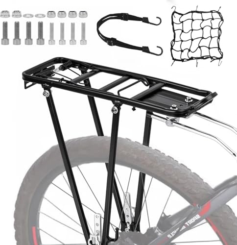 WJMY Fahrrad Gepäckträger Hinten, Einstellbar Gepäckträger Mountainbike fur 24-28 Zoll, Aluminiumlegierung, 35 KG Tragfähigkeit, für MTB, Rennrad, Mit Netz und Seil