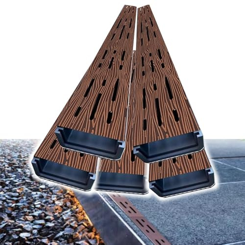 IMUNKT Canale Di Drenaggio Stretto Per Cortile, 5x4x50cm, Canaletta Scolo Acqua Piovana Robusto, Canale Di Scarico Esterno Con Griglia Rimovibile, Finitura In Legno(5pack,50x5x4cm(20x2x1.6))