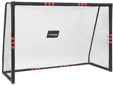 LARMNEE Portería de Fútbol de 240 cm, Portería de Fútbol para Niños y Adultos, Cubierta Protectora de Espuma, Resistente a la Intemperie, Entrenador de Fútbol, Red de PE, Negro y Rojo EBR240FG02
