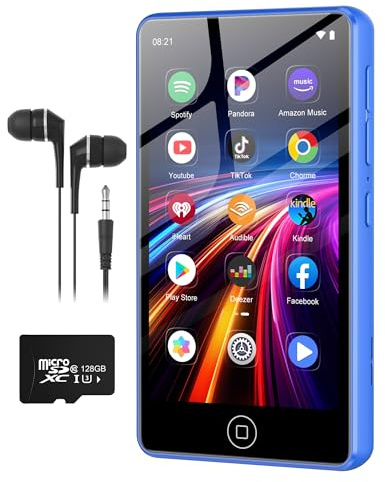 AGXOV 144GB Reproductor MP3 con Bluetooth y Wi-Fi, 4,02 Pulgadas Pantalla Táctil MP4 Player, Reproductor de Música Android con Spotify, Amazon Music, Deezer, Radio FM, Lector de E-Books, Azul