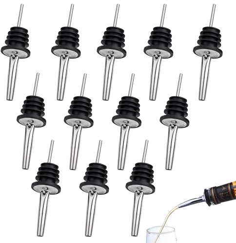 Songella Dosatore per Vino in Acciaio Inox, Set da 12 con Tappo in Gomma Flessibile per Olio d’oliva, Caffè, Aceto, Bottiglie Liquide