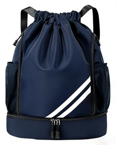 Bleu Marine Sac a Dos de Sport étanche Pliable, Sac de Sport Homme Femme et Enfants, Avec Compartiment à Chaussures Séparé, Poche Principale et Intérieure, Sacs de Gym Pour Voyage Gym Plage Piscine