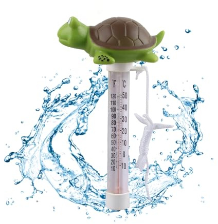 SilverChry Termometro Piscina Galleggiante, Termometro per Piscina e Acquario, Include 4 Disegni di Animali dei Cartoni Animati, con Corda Anti-Deriva (Tartaruga)