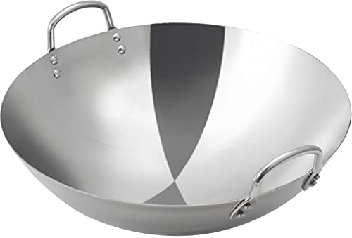 Icke-rostfritt stål wok, non-stick, snabb värmeledning, perfekt för kinesisk matlagning och kök, mångsidigt köksredskap