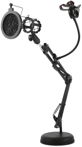 HONITANO Justera Mikrofonarm med Bordshållare och Telefonklämma Integrerad Popfilter och Vibrationsdämpning för Professionell Ljudinspelning och Livesändning i Studio och Hem