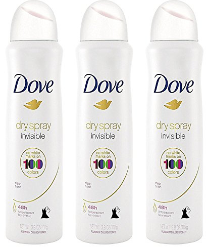 Dove Antiperspirant Dry Spray - Invisible - Clear Finish - 3.8 OZ (107 g) Per Can - Pack of 3 Cans