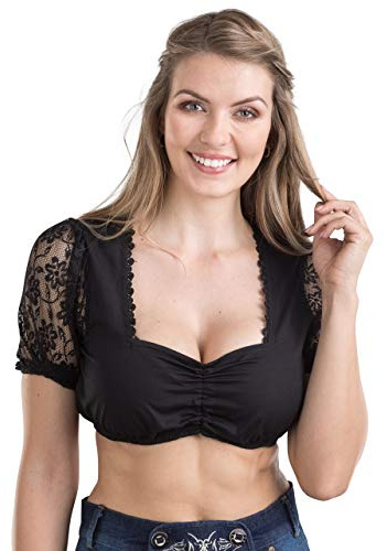 Schöneberger Trachten Couture Elegante Blusa de Dirndl con Encaje - Ladies Dirndl Blusa Wiesnherz Negra (36, Negro)
