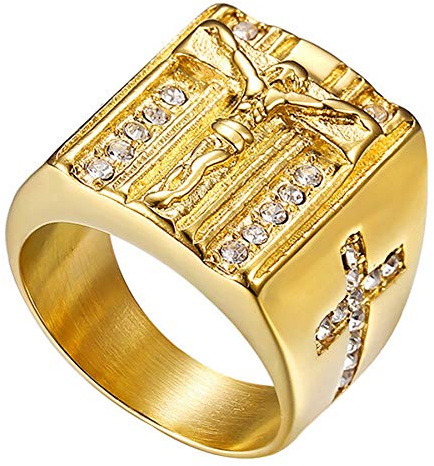 Flongo mäns ring radband ring män ring tumring i rostfritt stål bandring sigillring guld kors krucifix Jesus herrtillbehör, Rostfritt stål
