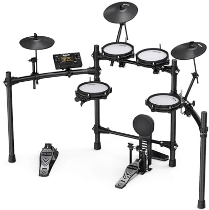 NUX DM-210 Digitales Drumkit, digitales Drumset mit Mesh Heads (Dual-Triggering-Technologie, Aux-In, Bluetooth, Coach-Funktion, USB-Anschluss für MIDI und Sound-Library, Kopfhörerausgang), Schwarz