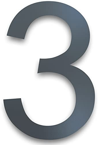 MOLVCE Hausnummer Anthrazit aus Edelstahl Höhe 20 cm, RAL 7016 Anthrazit Hausnummer Massivem Edelstahl Feinstruktur Pulverbeschichtet, Schrift Arial - Ziffer 3