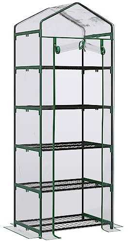 Outsunny Mini Serra da Giardino a 5 Ripiani, Serra da Balcone e Terrazza per Piante Orto, Struttura in Acciaio e Copertura in PVC, 69x49x193cm