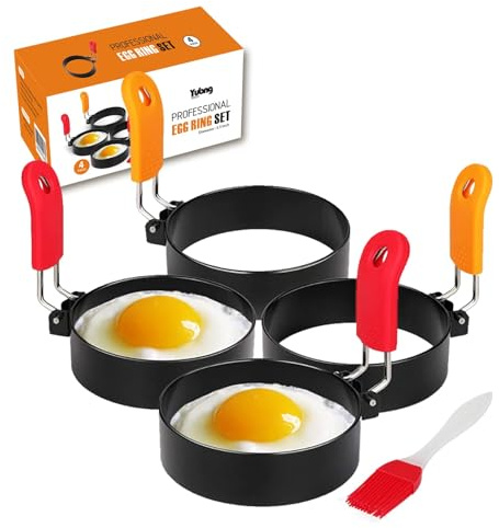 Yubng 3.5 inch Egg Rings for Frying Eggs,4 Pack Non-Stick Egg Patty Maker, Pancake Mold for Indoor Camping Breakfast Sandwiches Egg Mcmuffins (4 pack, 3.5inch)