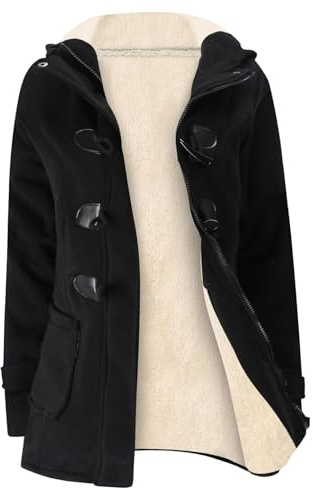 Gihuo Winter Jackets for Women Sherpa Lined Jacket Women Duffle Toggle Coat Hooded Fleece Jacket(Black-M)