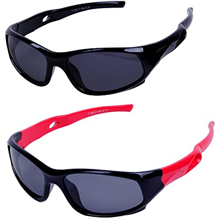 JoXiGo 2Pack Lunettes de Soleil Enfant Sport Polarisées Garçon et Fille (3-12 ans) + Cordons à lunettes + Sac à lunettes
