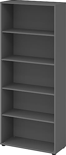 bümö Regal Graphit, Standregal aus Holz für 5 Ordnerhöhen - Bücherregal 80 cm breit, Aktenregal für Ordner & Bücher, Büroregal, Holzregal, Ordnerregal, Aufbewahrungsregal, Buchregal