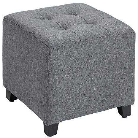 HOMCOM Fußhocker, Quadratischer Sitzhocker, Ottomane mit Leinenoptik, Holzbeine, Fußstütze, Polsterhocker für Wohnzimmer, Schlafzimmer, Grau, 35 x 35 x 35 cm