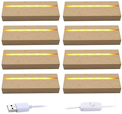 luolety Base de exhibición de luces LED, base de luz LED USB rectangular iluminada de madera, base de escritorio para placa acrílica de 3 mm de grosor, luz blanca cálida (8)