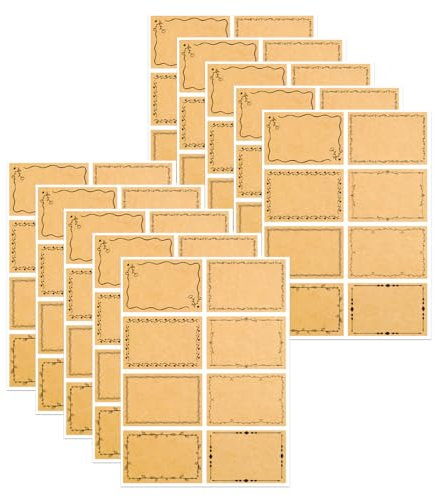 QEQSHQO 80 Stück Selbstklebende Kraftpapier Etiketten zum Beschriften, Klebeetiketten, Aufkleber, Sticker, Vintage Namensetiketten, Beschreibbar, Basteln, Deko für Marmeladen, Schule, Weihnachten