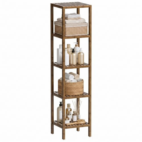 SMIBUY Étagère de Rangement pour Salle de Bain, étagère en Bambou à 5 Niveaux, étagère multifonctionnelle pour Le Salon, la Chambre, la Cuisine (Noyer)