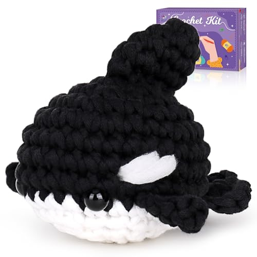 Crochetta Crochet Kit for Beginners, Crochet Starter Kit w Step-by-Step Video Tutorials, Beginner Crochet Kit for Adults Kids Women Men Complete Kit Included (Killer Whale)