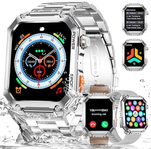 LIGE Montre Connectée Homme(3 Bretelles),1,96 Montre Tactile Connecté Militaire 100+ Modes Sportifs, 400mAh 5ATM Étanche,Moniteur Fréquence Cardiaque Podomètre Fitness Tracker Smartwatch