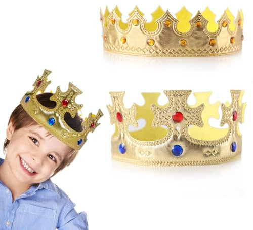 COYUN 2pcs Cappello della corona del re Corone d'oro, Corone del partito del cappello, Corone della festa di compleanno, Corona di incoronazione dell'oro del panno con gemme