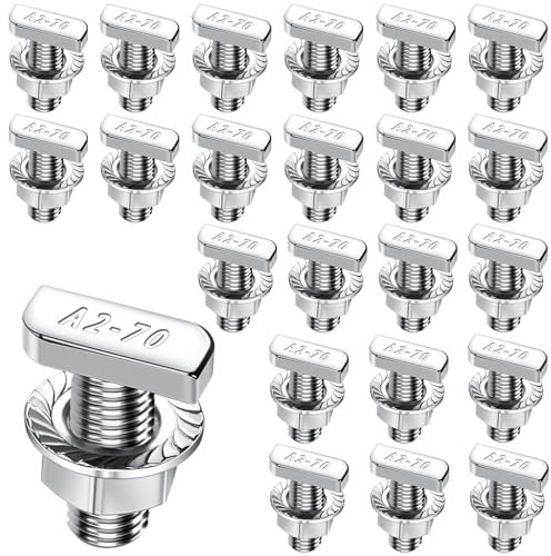 20 tornillos de cabeza de martillo, M8 x 20, M8, tornillos de cabeza de martillo en T con 20 tuercas de brida, para rieles de instalación fotovoltaica