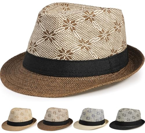 Initlove Straw Fedora Hat for Men Women Summer Short Brimmed Trilby Hats