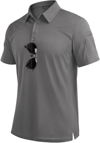 Alimens & Gentle Tactical Polo Shirts for Men Short Sleeve Performance Stretch Golf Shirt Quick Dry Work Sport Casual Tops S Grey