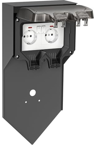 ledscom.de Presa da giardino a colonna POXO per esterni, IP65, 2 vie, acciaio inox, antracite/nero, angolare, 40 cm