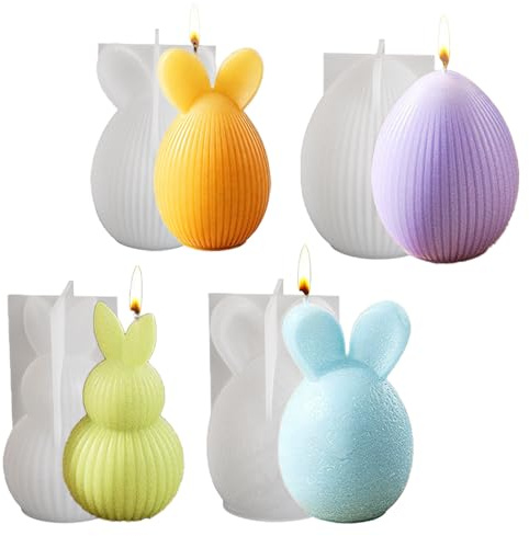 Junhui 4 Pezzi Stampo in Silicone per Pasqua, Stampi per Uova in Silicone, Coniglio Uova Stampo Candela, 3D Forma di Uova Stampo per Uova di Pasqua