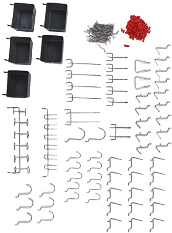 Bewinner Kit di Set per Organizer per Riporre gli Attrezzi, Assortimento di Ganci per Pannelli Forati da 114 Pezzi, Ganci per Picchetti in Acciaio Inossidabile per Pannelli Forati da 1/8 e 1/4