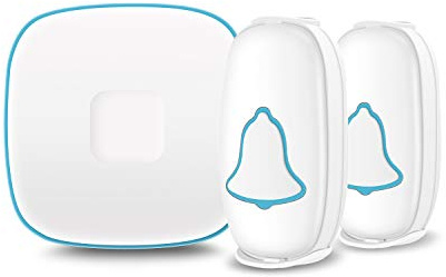 BO YING Wireless Doorbell, Waterproof Door Bell with 38 Melodies and Led Flash,1000-Foot Range, 4 Level Volume, 2 Remote Buttons & 1 Receiver, (White)