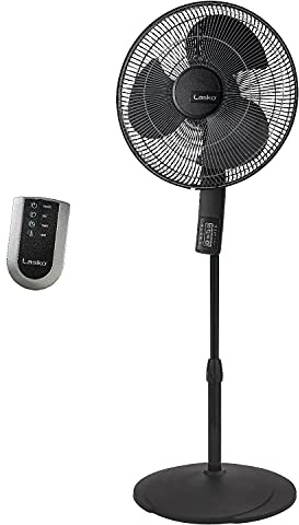 Lasko S16612 Oscillating 16″ Adjustable Pedestal Stand Fan with Timer, Thermostat and Remote for Indoor, Bedroom, Living Room, Home Office & College Dorm Use, 16 Inch, Black 16612