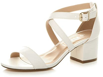 Ajvani Womens Ladies mid Low Block Heel Cross Straps Party Strappy Sandals, White Matte, 4 UK