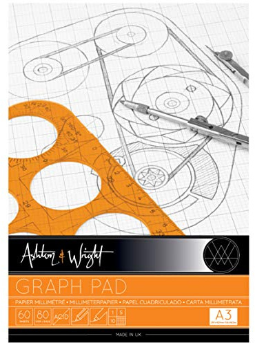 Ashton and Wright - A3 Grey-Grid Graph Pad - 80gsm Paper - 60 Sheets