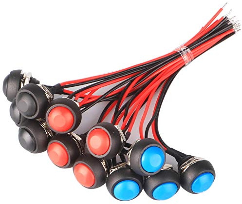 GTIWUNG 12 Piezas Interruptor de Botón Momentáneo con linea, 12mm a Prueba de Agua Lockless Botón Pulsador ON/OFF, Mini Interruptores, 3 Colores, Negro/Rojo/Azul