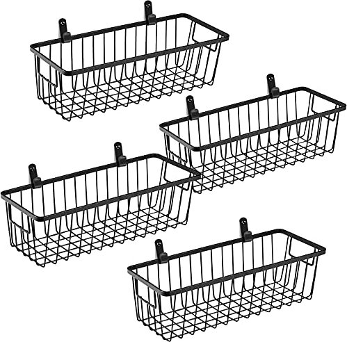 SheeChung Farmhouse Metal Wire Bin Basket with Wall Mount - Small, 4 Pack - Portable Hanging Wall Basket, Rustic Home Storage Organizer for Cabinets, Pantry, Closets, Bathroom, Kitchen,Bedroom(Black)