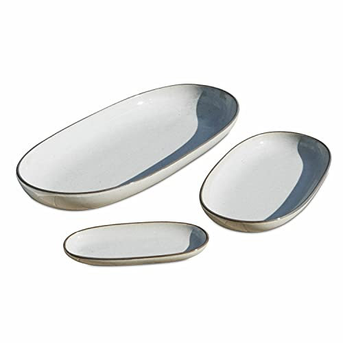 LOBERON Servierplatte 3er Set Biarré, verschiedene Größen, handgetöpfert, mediterraner Charakter, Geschirr, Tischdekoration, Tischaccessoires, Steinzeug, grau