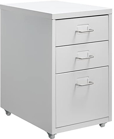 HollyHOME Schreibtisch Rollcontainer mit 3 Schubladen, rollbarer Aktenordner unter dem Schreibtisch, Aufbewahrungsschrank aus Metall mit Rollen für Zuhause und Büro, weiß