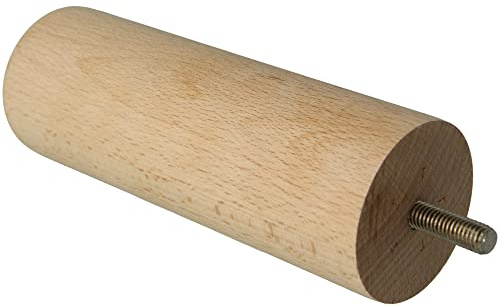 Amig - Runt möbelben - Bokträben med naturlig finish - Ersättningsben för soffor, sängar, bord - Fäste: M8 metallplugg - Mått: 50 x 150 mm