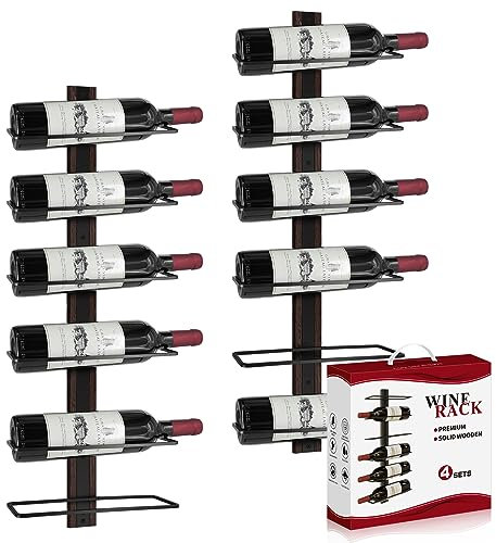 AGJIDSO Weinregal Flaschenregal Wandmontage für 12 Weinflaschen Massivholz Metall Klassisch Dunkelbraun