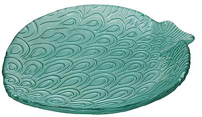 Keyhomestore-Set di 2 Piatti A forma di Pesce, realizzati in Vetro, color Verde, effetto trasparente, ideale come Piatti per cibi e centrotavola decorativo. Idea regalo e bomboniera 24x22cm.