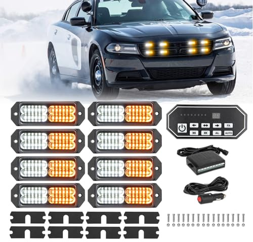 JMEST bly 8 st 24 LED bärnsten vit stroboskop varningslampor