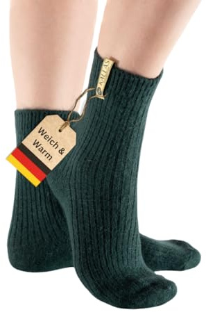 85% Angora Merino Calcetines Calcetines de Lana Calcetines de Invierno Calcetines Noruegos Calcetines de Punto Calcetines de Peluche Calcetines Mujer Hombre, Bosque - Verde Oscuro, 36-42
