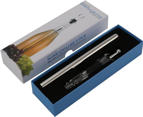 YUETTYY Enfriador de vino, enfriador de vino, vertedor de vino de acero inoxidable y barra de enfriamiento, barra enfriadora de botella de vino con vertedor aireador