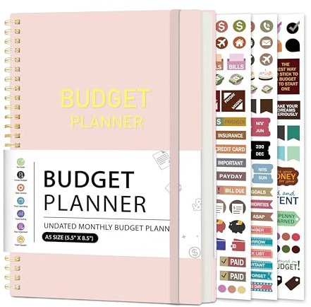 Budget Planner A5 Monthly Financial Organizer Planner with Expense Budget Book Expense Tracker Notebook Accounting Book to Manage Your Money Effectively, Start Anytime, 1 Year Use, Pink