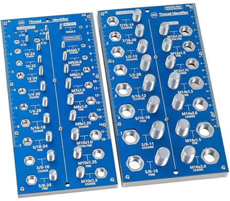 Gewindeprüfer für Muttern und Schrauben, Schraubengröße und Gewindelehre, 17 Metrische 21 Standardgrößen Schrauben- und Muttern-Identifizierungslehre mit Zoll- und Zentimeterlineal