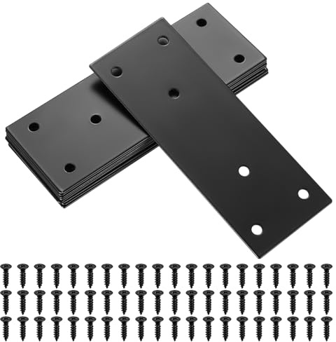 10 Pcs Flat Straight Mending Plates, Flat Plate Bracket, Flat Connecting Mending Plates Braces Brackets, Stainless Steel Support Joining Plate Furniture Repair Plate Fixing (Black 128x48mm)