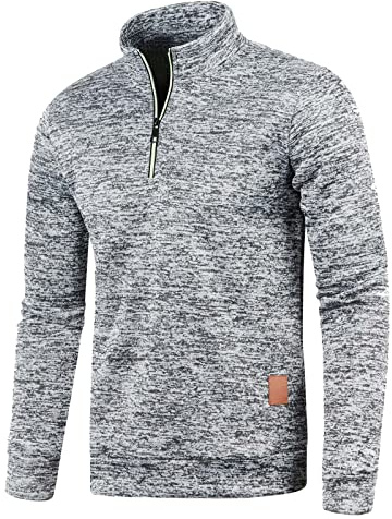 Jersey de cuello en V grueso con cremallera de 1/4 para hombre, chaqueta de forro polar con cuello alto, sudadera de manga larga con cremallera, sudadera con forro polar, suéter de trabajo casual,